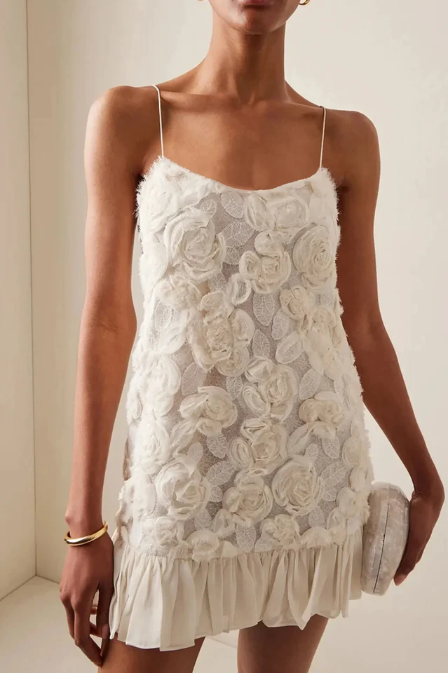 Women's Beverly Floral Applique Pleated Mini Dress