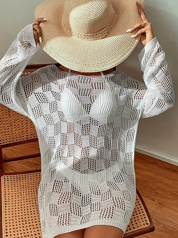 Women's Split Long Sleeve Cover Up Mini Dress