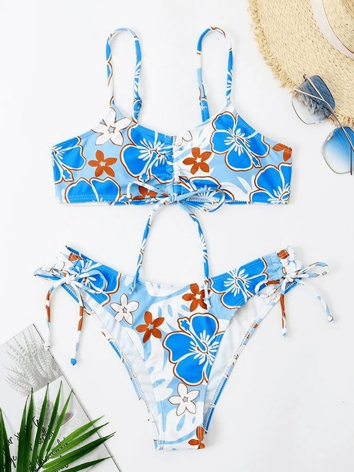 Women's Wave Floral Print Bikini Set