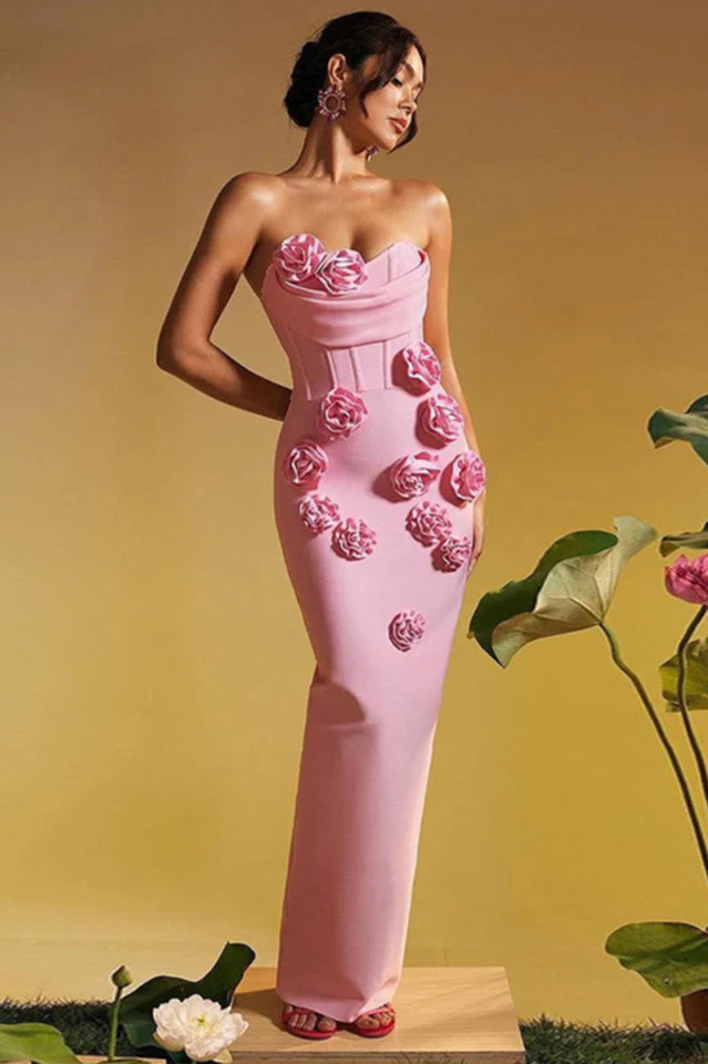 Women's Marwond Corset Strapless 3D Floral Dress