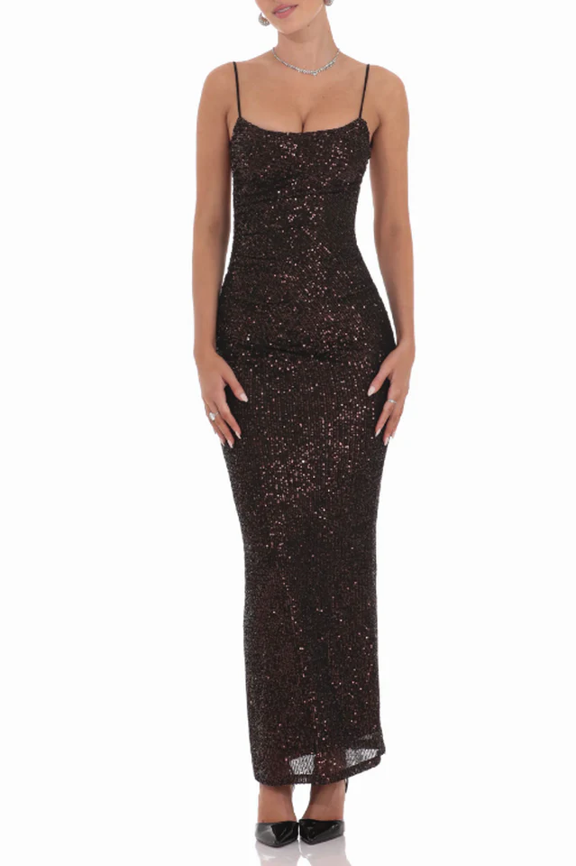 Women's Copper Sequin Bodycon Maxi Dress