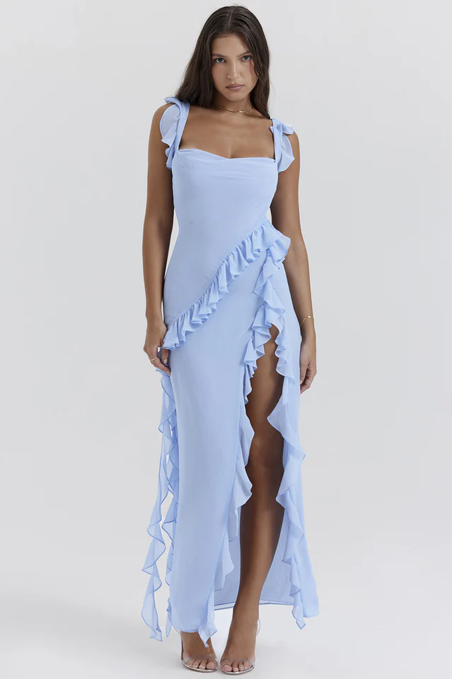 Women's Ariela Soft Blue Ruffle Maxi Dress