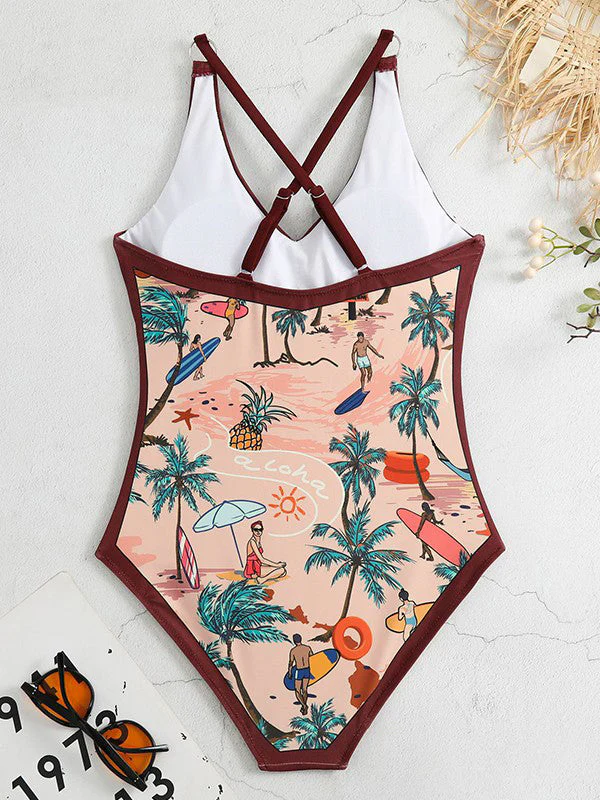 Women's Hawaiian Cross Back One Piece Swimsuit