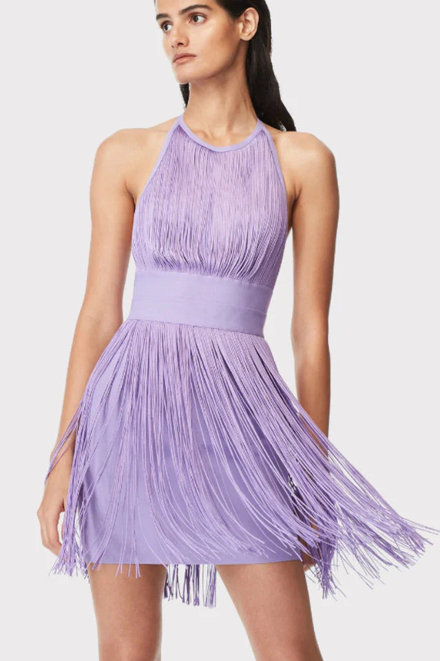 Women's Halter Neck Backless Fringed Mini Dress
