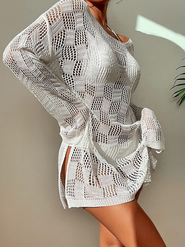 Women's Split Long Sleeve Cover Up Mini Dress