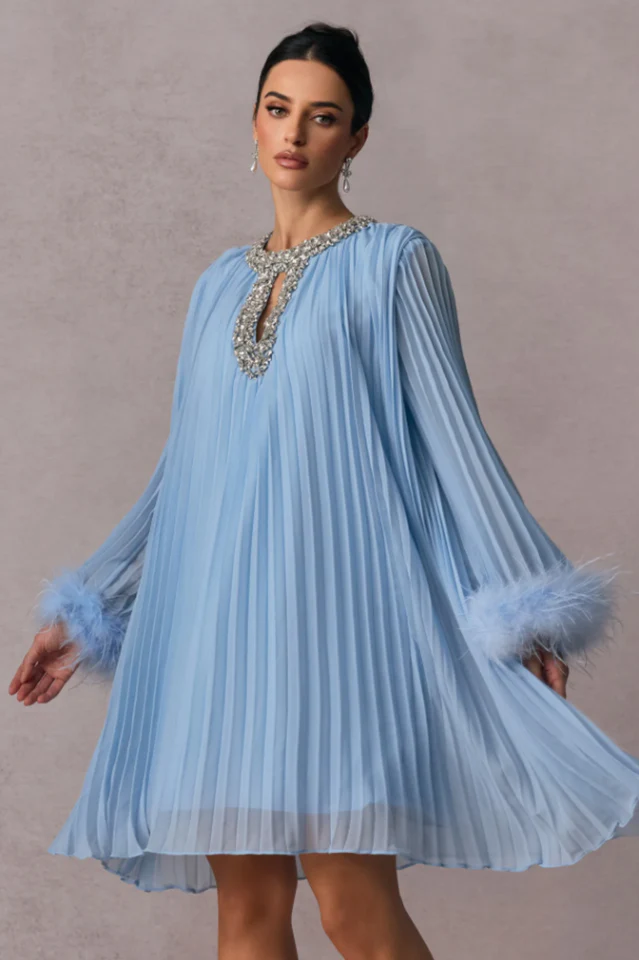 Women's Gabrielle Diamante Feathered Pleated Mini Dress