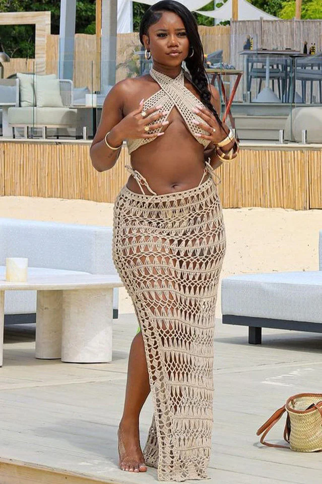 Women's Crochet Knit Bralette + Skirt Set