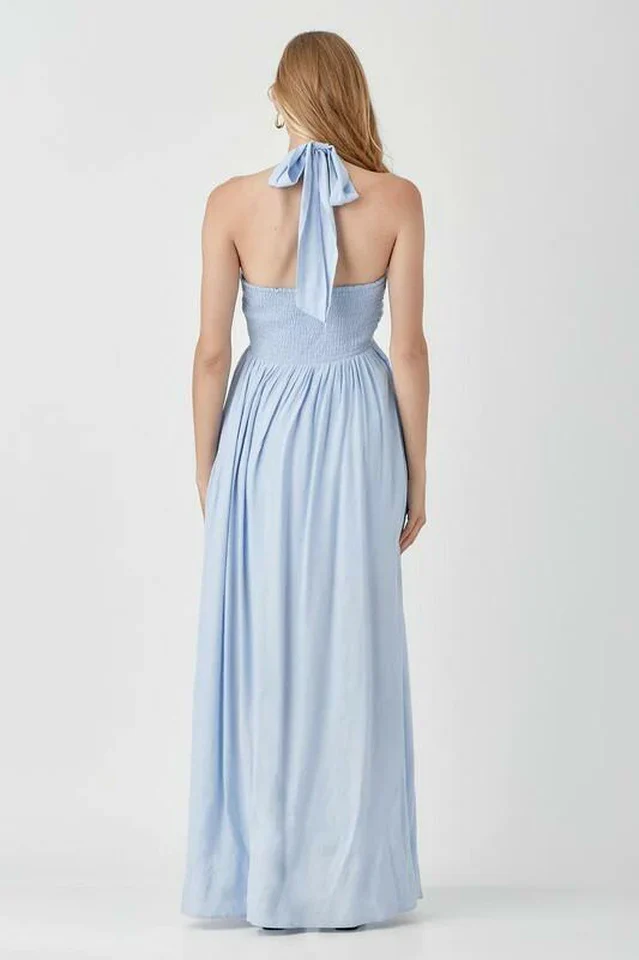 Women's Olivia Misty Blue Halter Maxi Dress