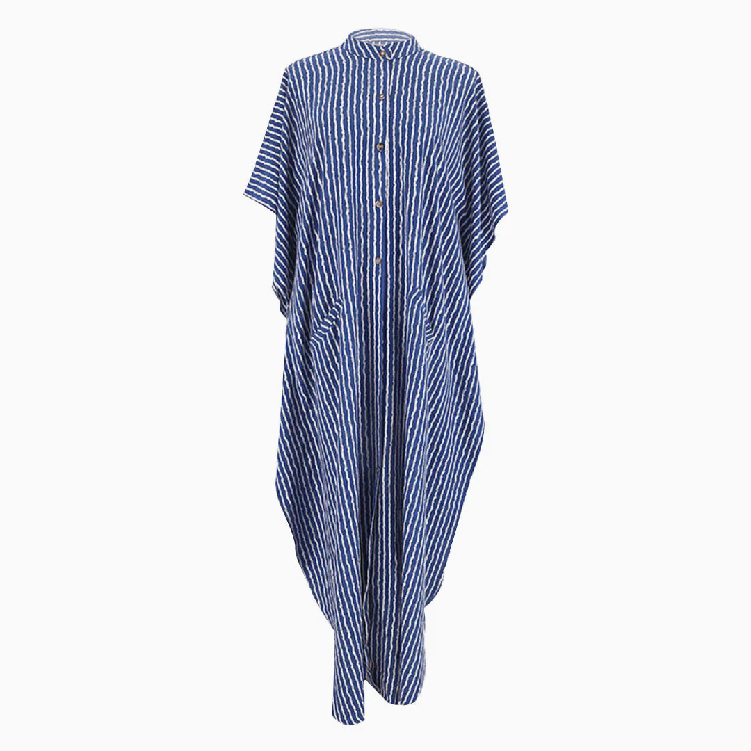 Women's Casual Striped High Neck Batwing Sleeve Maxi Cover Up