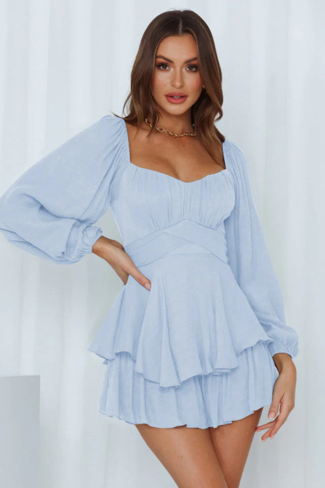 Women's Square Neck Ruffle Long Sleeve Romper