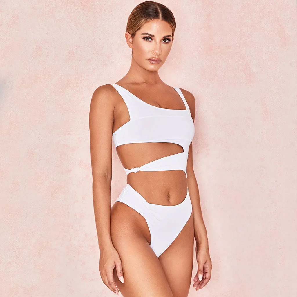 Women's Unique Neck Cut Out High Leg One Piece Swimsuit