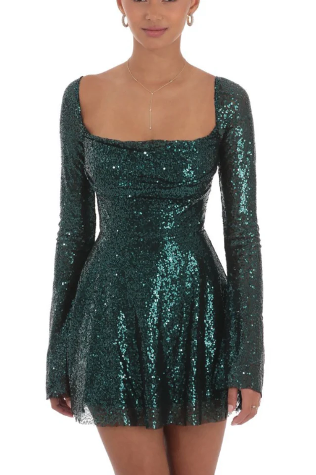 Women's Sequin Flare Dress in Rose Gold