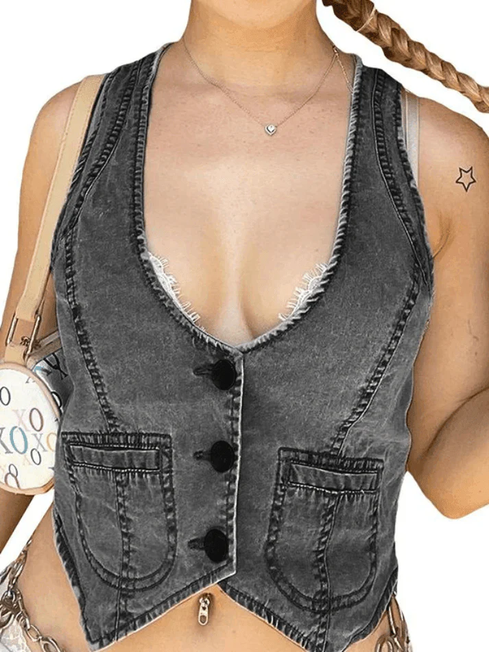 Women's Vintage Y2K Denim Corset Top