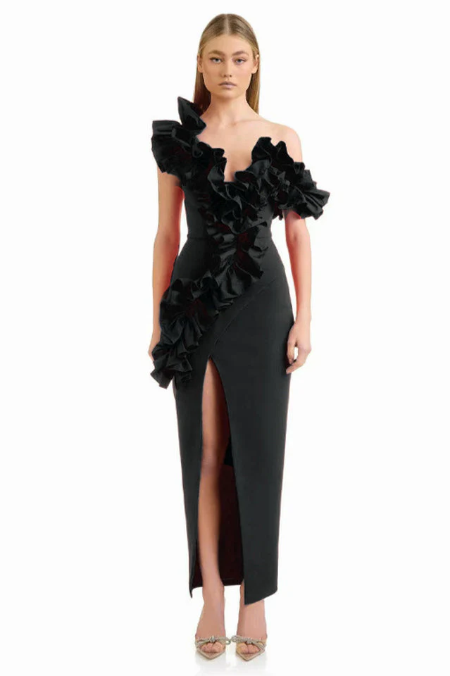 Women's One Shoulder Ruffle Maxi Dress