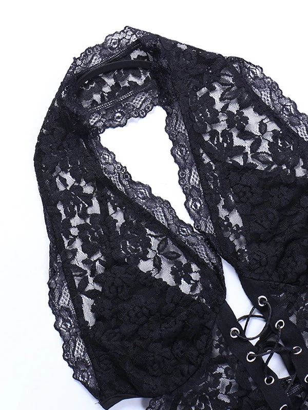 Women's Tie Front Lace Halter Tank Top