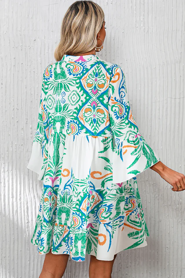 Women's Tribal Bracelet Sleeve Buttoned Mini Dress