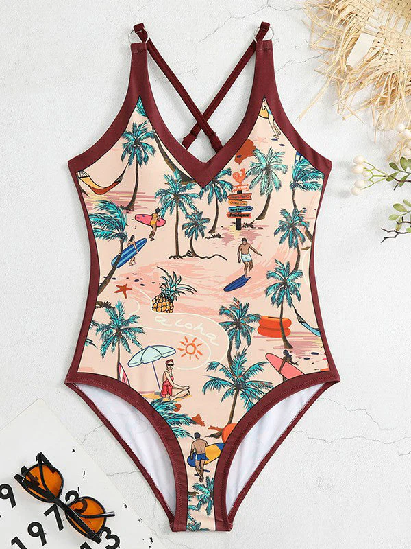 Women's Hawaiian Cross Back One Piece Swimsuit
