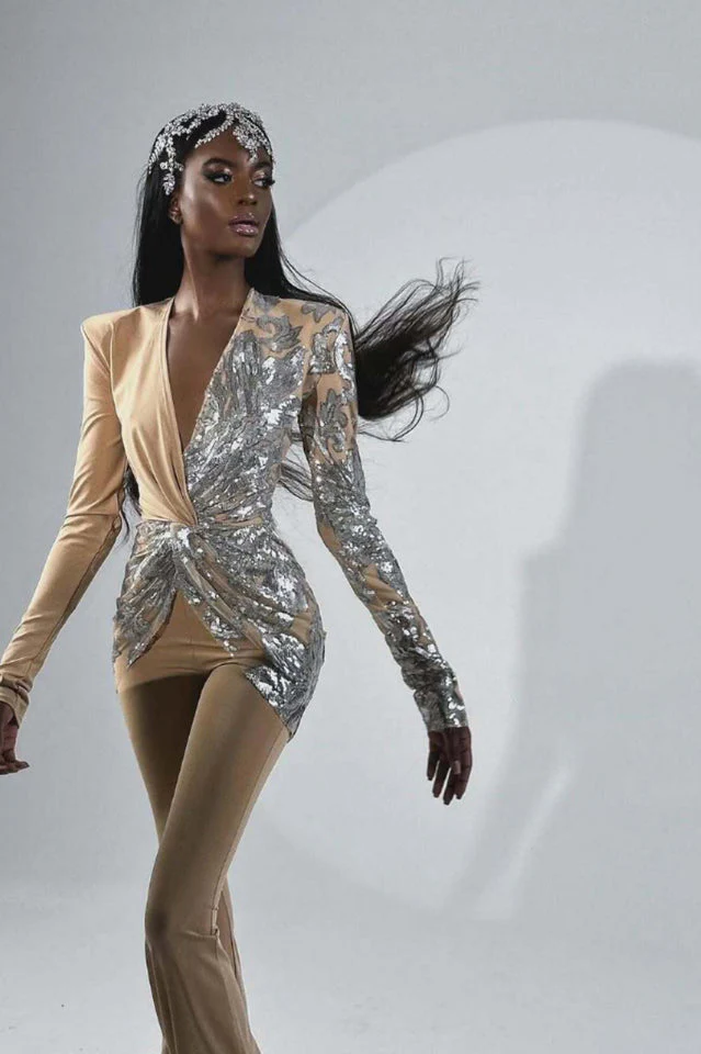 Women's Long Sleeve Sequin Jumpsuit