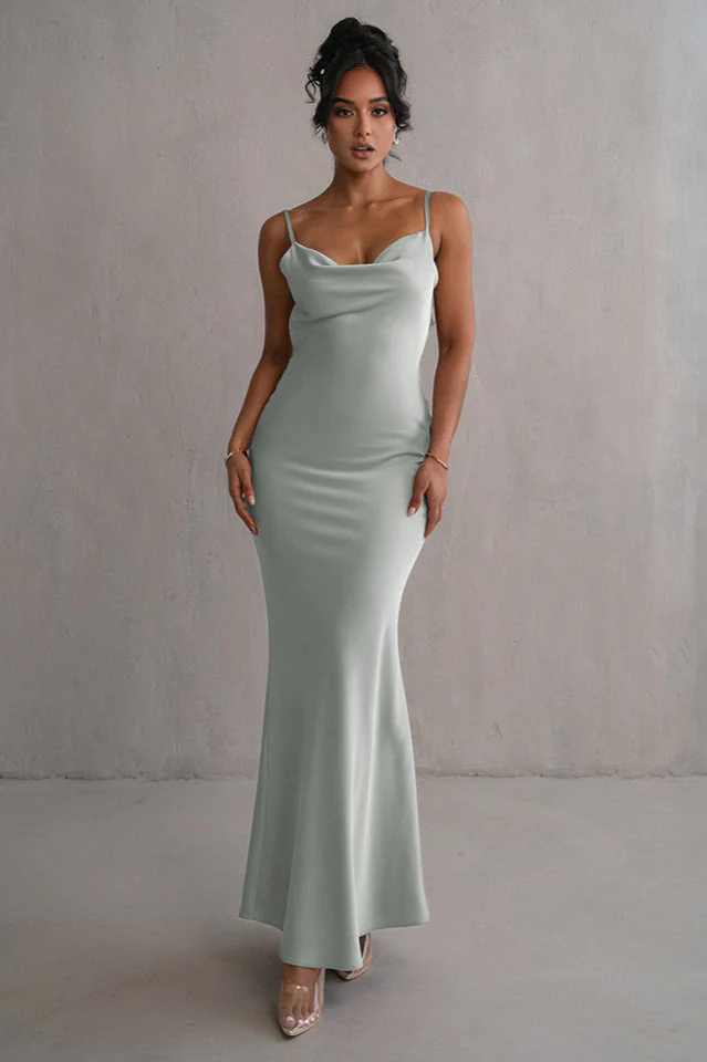 Women's Ivory Floral Trims Satin Gown