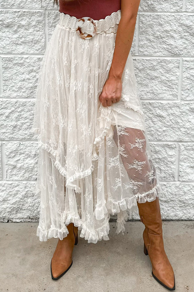 Women's Lace Cascading Tiered Maxi Skirt