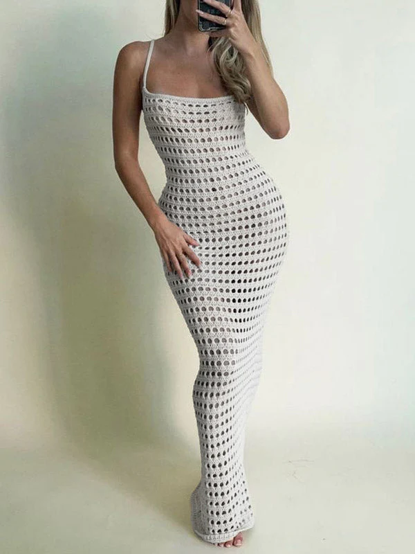 Women's Hollow Out Crochet Cover Up Maxi Dress