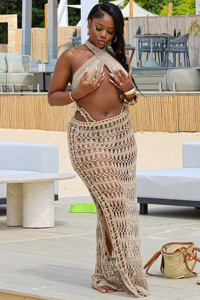 Women's Crochet Knit Bralette + Skirt Set