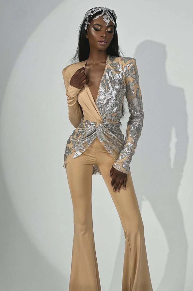 Women's Long Sleeve Sequin Jumpsuit