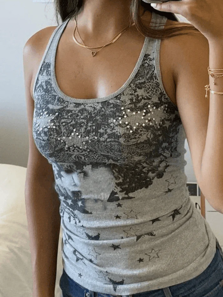 Women's Vintage Floral Star Print Tank Top