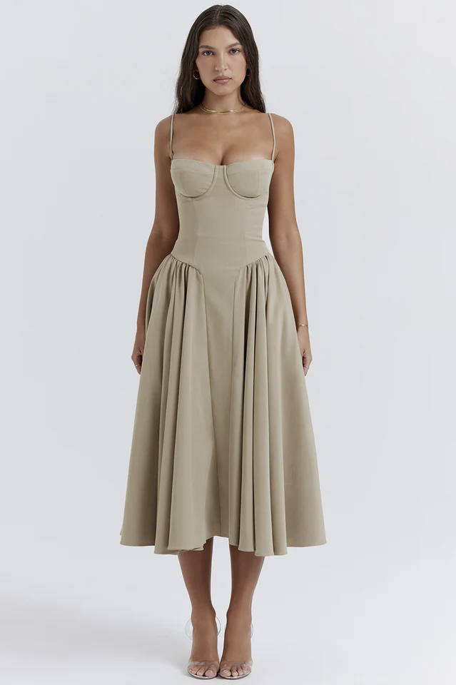 Women's Samaria Taupe Corset Sun Dress