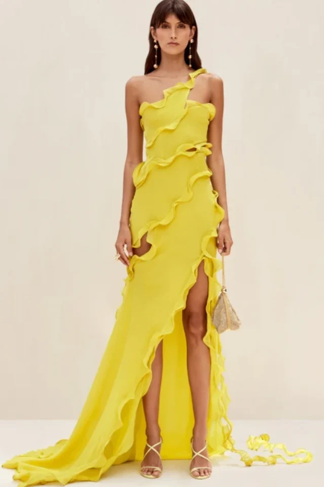 Women's Ruffle Ribbon Maxi Dress