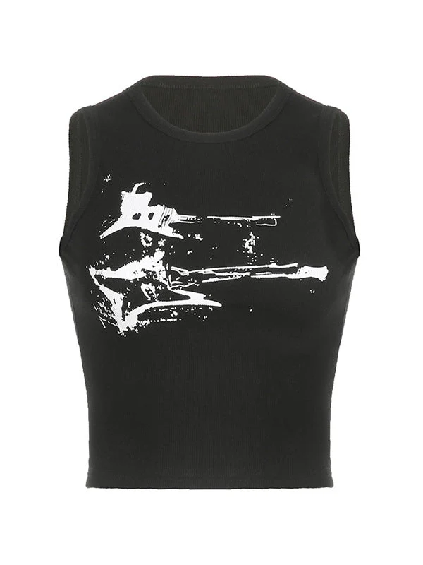 Women's Guitar Ribbed Cropped Tank Top