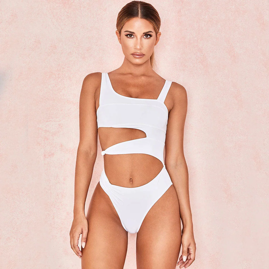 Women's Unique Neck Cut Out High Leg One Piece Swimsuit
