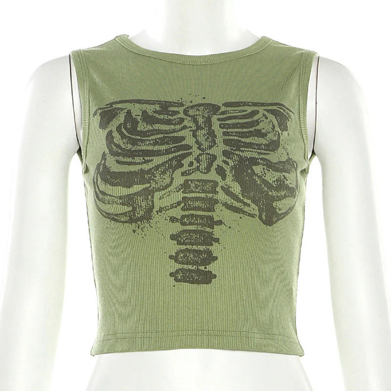 Women's Skeleton Bones Printed Crop Tank Top