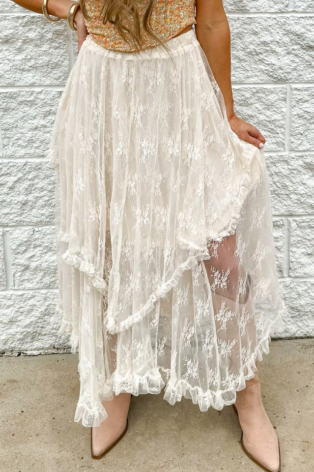 Women's Lace Cascading Tiered Maxi Skirt