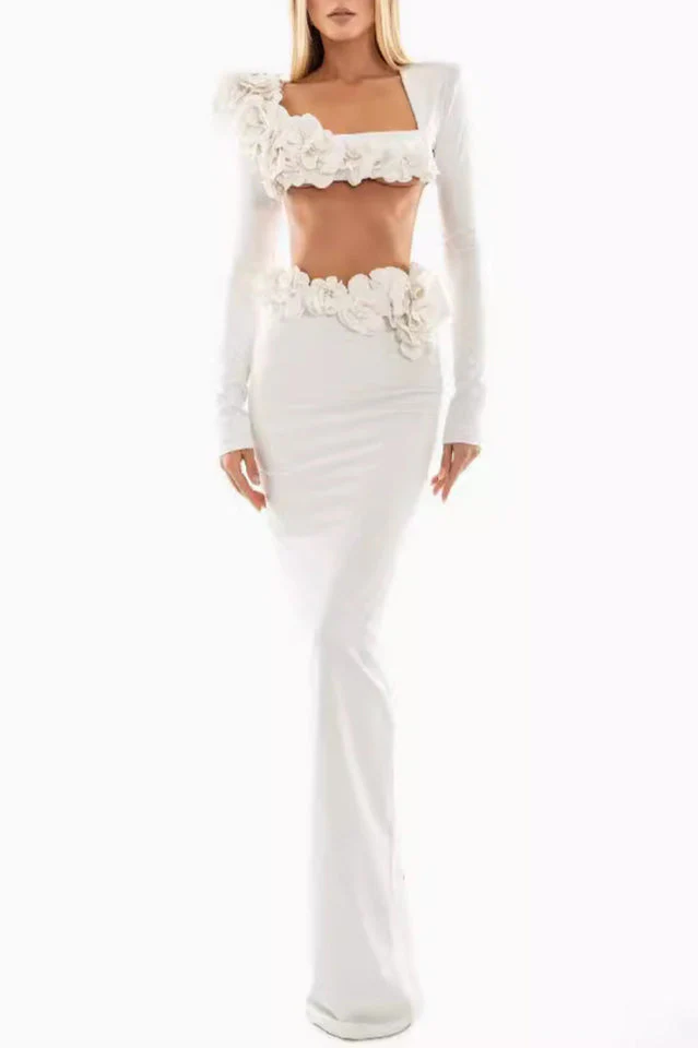 Women's Flower Detail Two Piece Maxi Dress