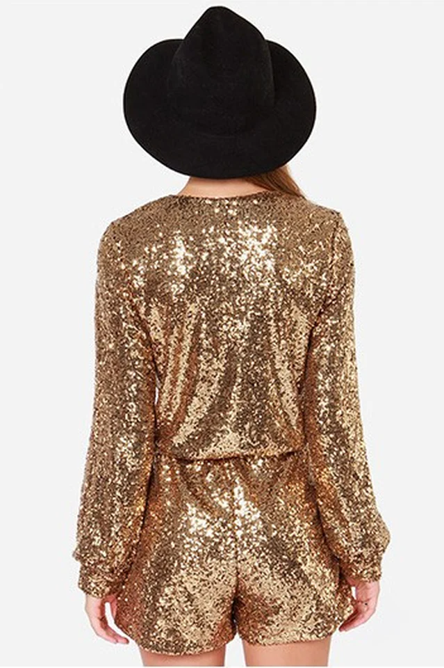 Women's Deep V Sequin Shining Romper