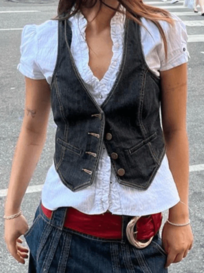 Women's Buttoned Denim Y2K Corset Top