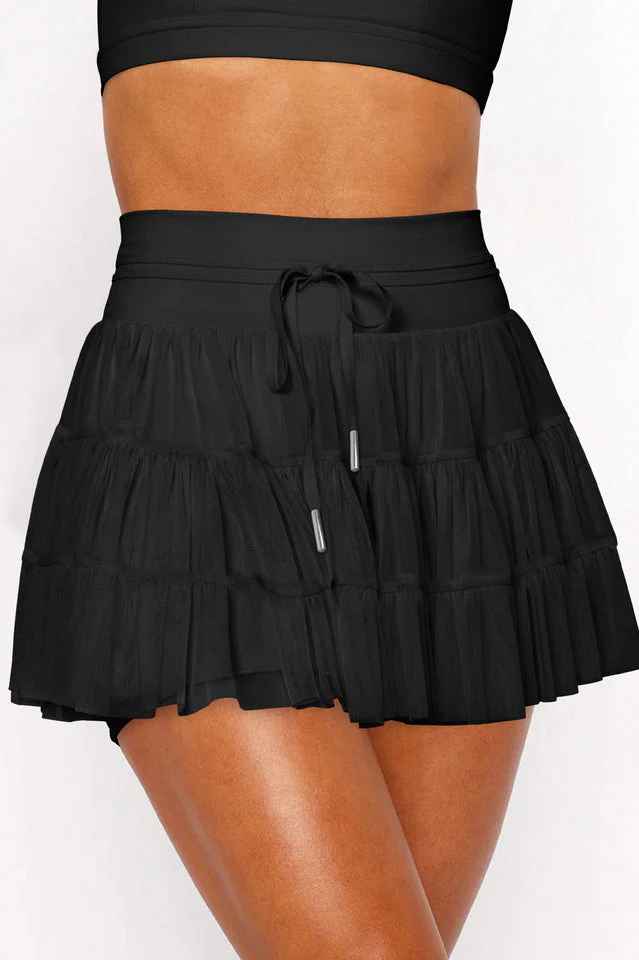 Women's High Waist Plain Mesh Skort