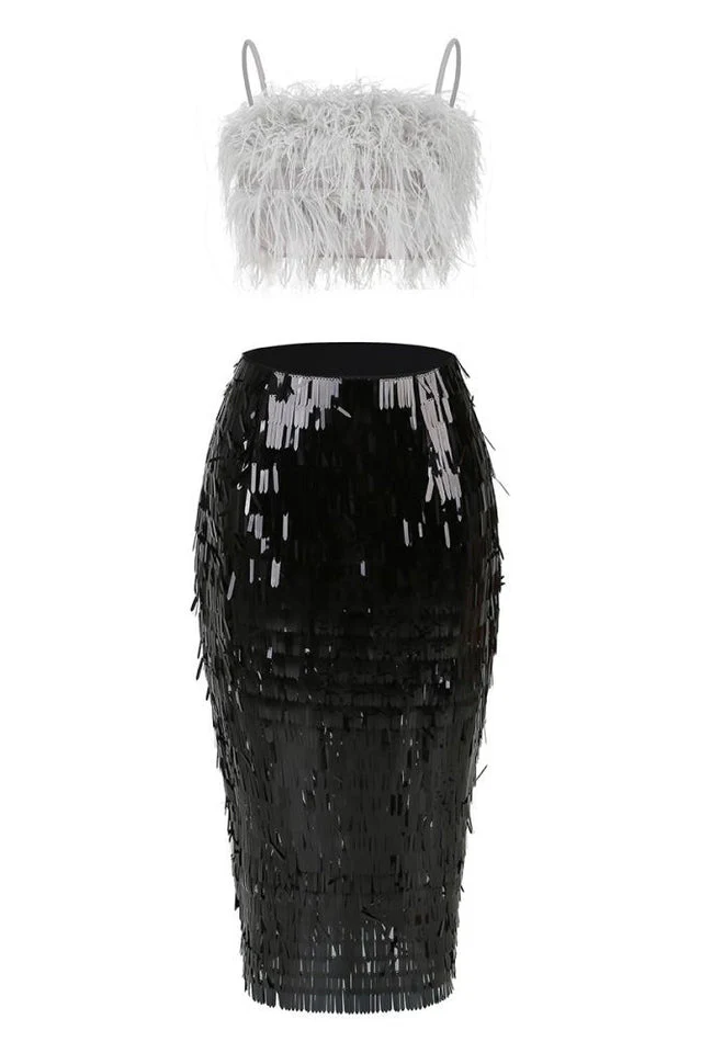 Women's Aleyna Feather Top + Sequin Skirt Set