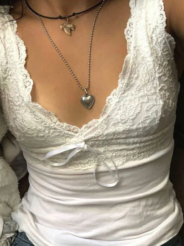 Women's Patchwork Lace Y2K Crop Tank Top