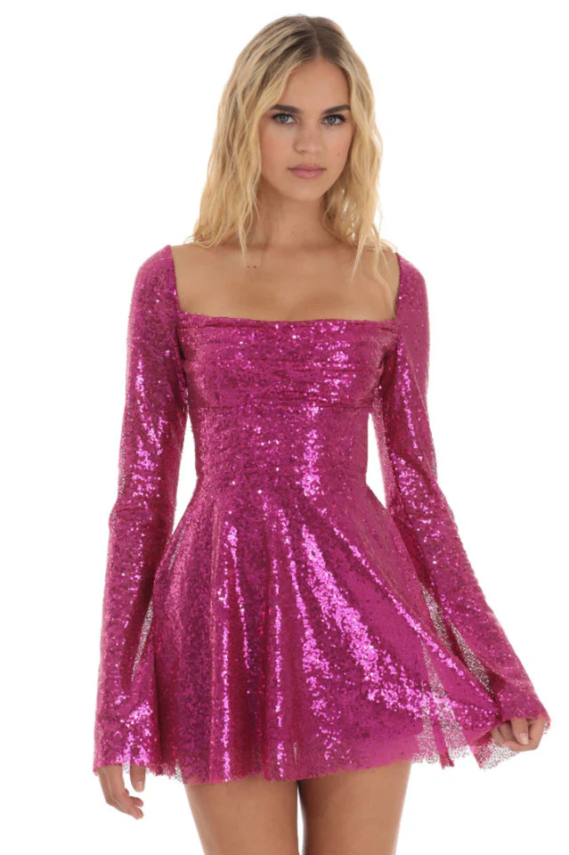 Women's Lulus Sequin Long Sleeve Dress