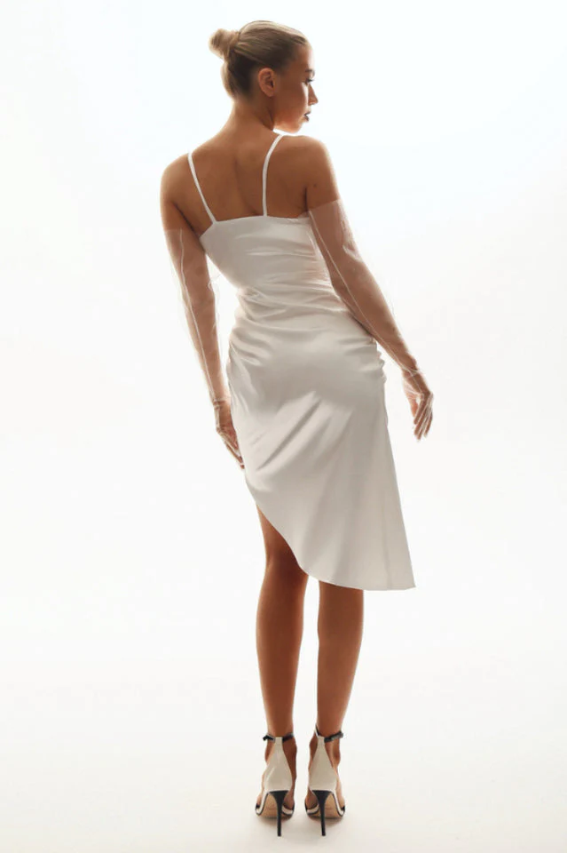 Women's Wrap V Neck High Slit Draped Slip Midi Dress