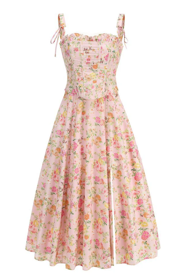 Women's Clarabelle Pink Meadow Print Cotton Sundress
