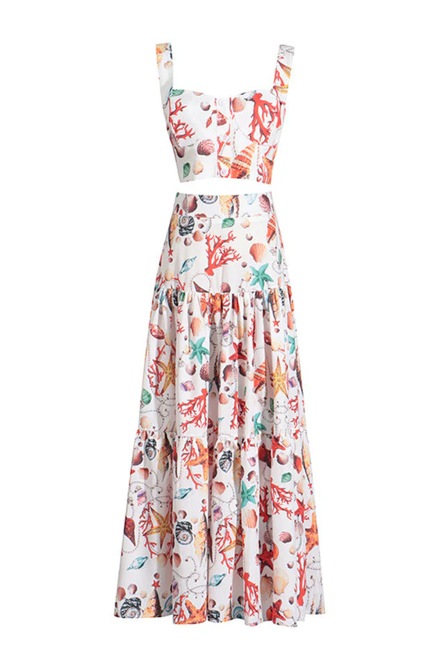 Women's Capri Printed Crop Top & Skirt Set