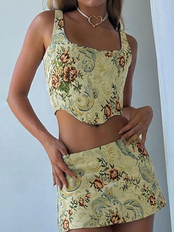 Women's Jacquard Corset Top & Mini Skirt Set