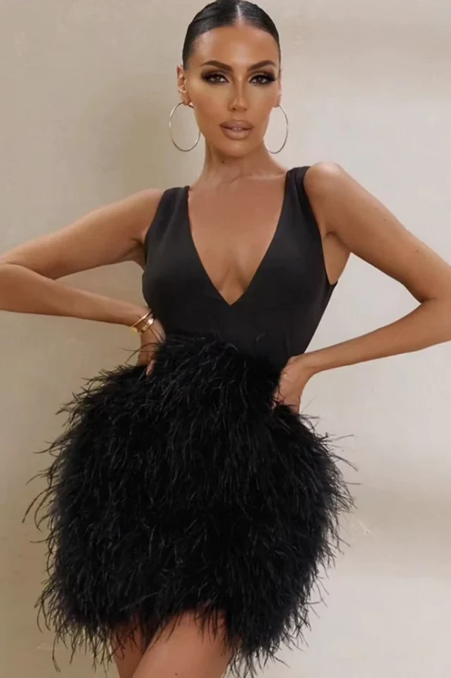 Women's Black Plunge Front Mini Dress