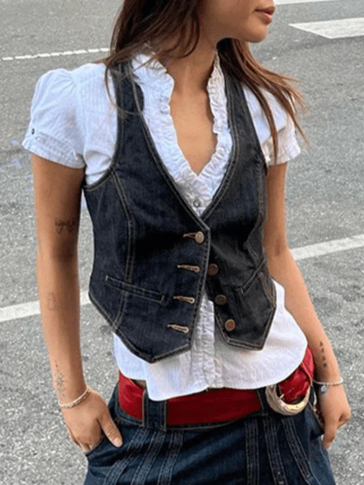 Women's Buttoned Denim Y2K Corset Top