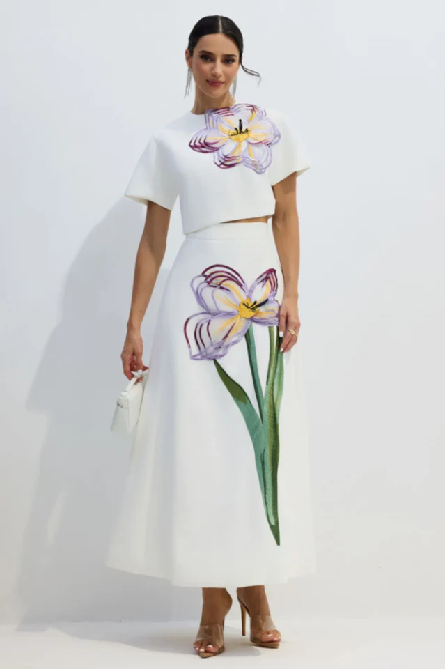 Women's Angelica Floral Applique Skirt Set