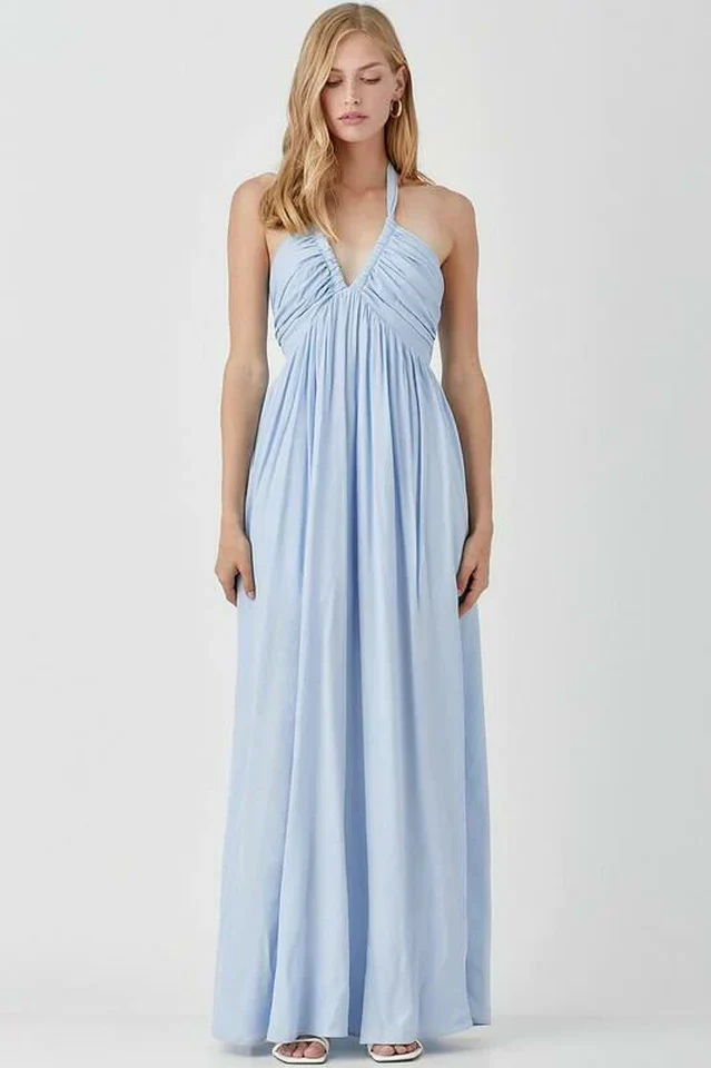 Women's Olivia Misty Blue Halter Maxi Dress