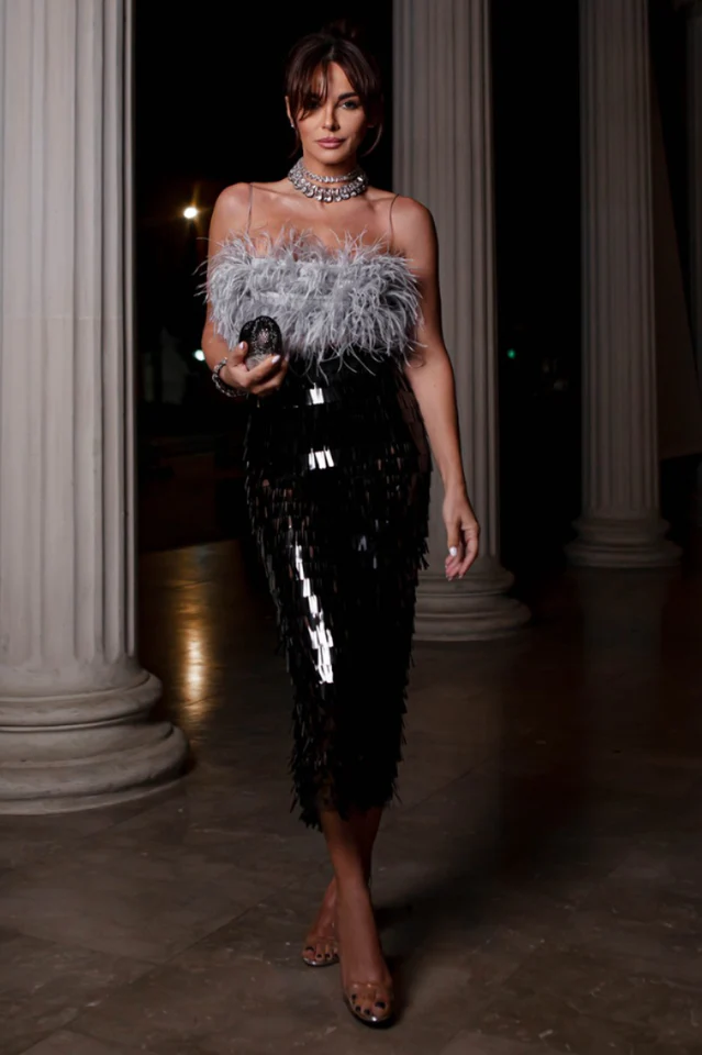 Women's Aleyna Feather Top + Sequin Skirt Set